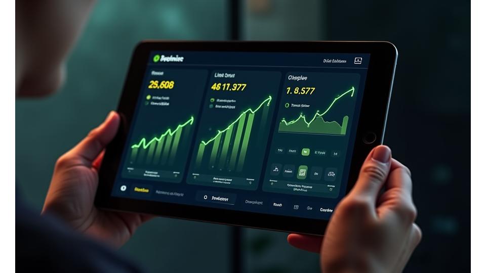 Dashboard digitale che mostra grafici di qualità del sonno, livelli di stress e energia, con icone di miglioramento e obiettivi