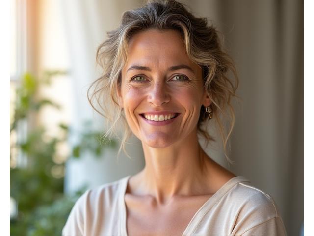 Ritratto accogliente della Dott.ssa Elena Conti, specializzata in wellness coaching olistico.