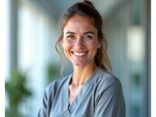 Ritratto sorridente della Dott.ssa Sofia Rossi, specializzata in nutrizione e fitness.