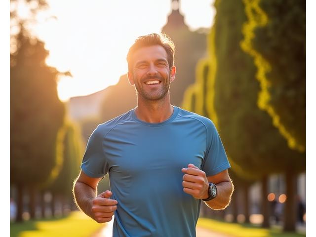 Foto di Marco dopo la sua trasformazione, sorridente e in forma.