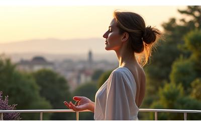 Una persona serena che pratica mindfulness in un ambiente tranquillo e naturale
