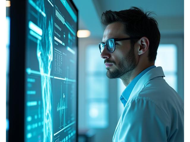 Professionista medico che esamina dati diagnostici digitali su uno schermo