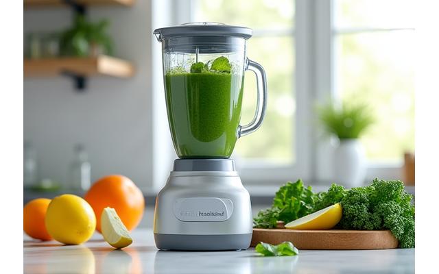 Frullatore potente che miscela ingredienti per uno smoothie salutare.