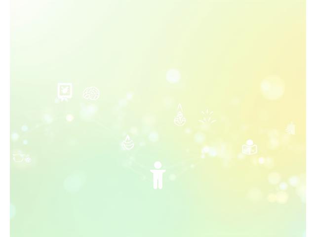Una serie di icone digitali stilizzate che rappresentano diversi servizi di wellness e salute (es. blog, coaching, prodotti, community), interconnesse da linee sottili, su uno sfondo sfumato sui toni del verde e arancione di Caldera Care.